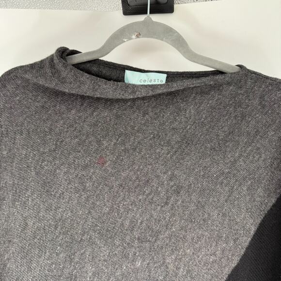 Celeste Wool Cashmere Poncho Sweater Wrap Womens OS Gray Black Colorblock Cozy - Picture 5 of 7